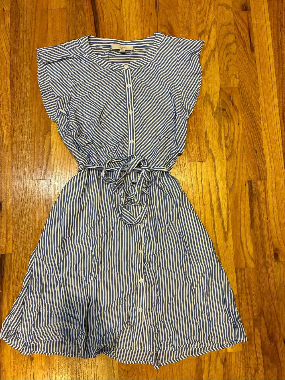 LOFT Flutter Sleeve Striped Shirtdress